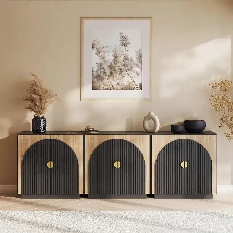 Set of 3 Fluted Sideboard Buffet Cabinet